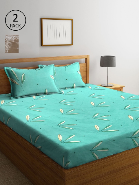 

KLOTTHE Green & Brown Floral 210 TC 2 King Bedsheet with 4 Pillow Covers