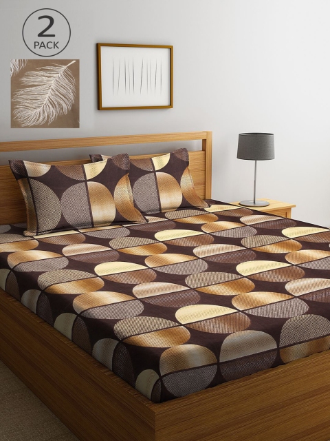 

KLOTTHE Brown & Tan Geometric 210 TC 2 King Bedsheet with 4 Pillow Covers