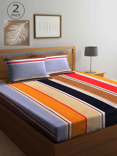 

KLOTTHE Multicoloured Striped Set of 2 King Bedsheet with 4 Pillow Covers, Multi