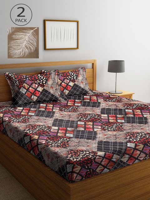 

KLOTTHE Brown & Black Geometric 210 TC 2 King Bedsheet with 4 Pillow Covers
