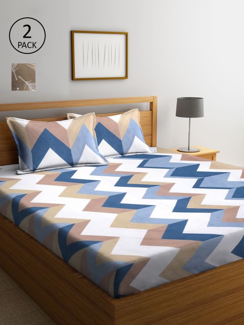 

KLOTTHE Multicoloured Geometric 210 TC Set of 2 King Bedsheet with 4 Pillow Covers, Multi
