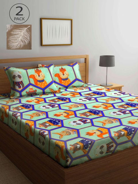 

KLOTTHE Multicoloured Cartoon Characters Set of 2 King Bedsheet with 4 Pillow Covers, Multi