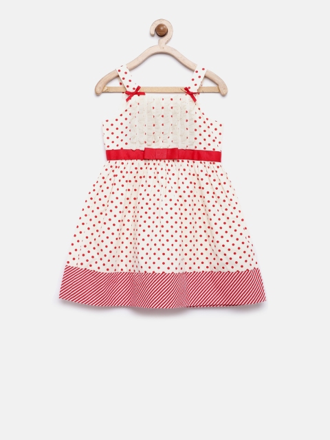 

Nauti Nati Girls Cream-Coloured & Red Polka Dots Print Fit & Flare Dress