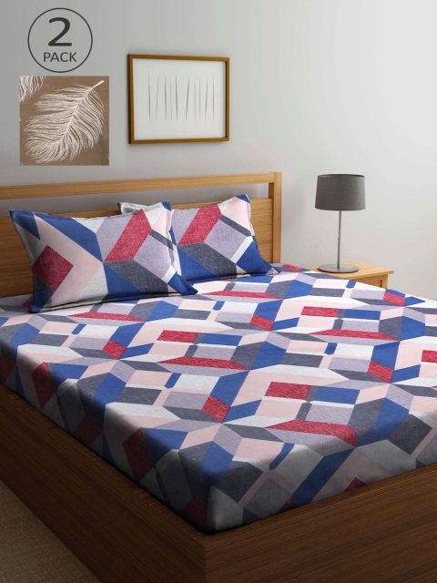 

KLOTTHE Multicoloured 210 TC King Geometric 2 Bedsheet with 4 Pillow Covers, Multi