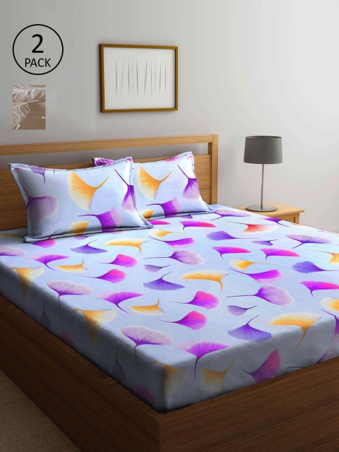 

KLOTTHE Blue & Tan Floral 210 TC 2 King Bedsheet with 4 Pillow Covers