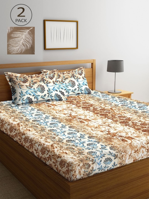 

KLOTTHE Tan & Brown Floral 210 TC 2 King Bedsheet with 4 Pillow Covers