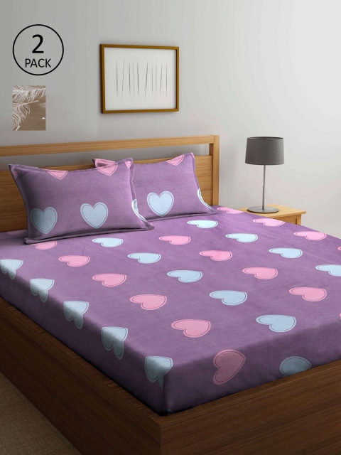 

KLOTTHE Lavender & Brown Printed 210 TC Set Of 2 King Bedsheet with 4 Pillow Covers