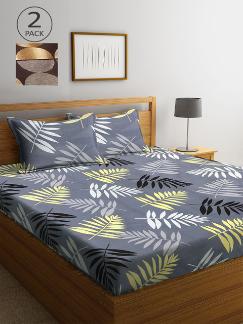 

KLOTTHE Grey & Brown Floral 210 TC 2 King Bedsheet with 4 Pillow Covers