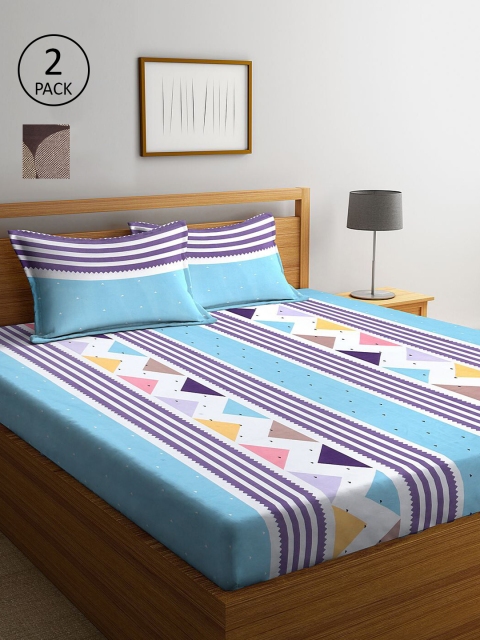 

KLOTTHE Multicoloured Geometric Set of 2 King Bedsheet with 4 Pillow Covers, Multi