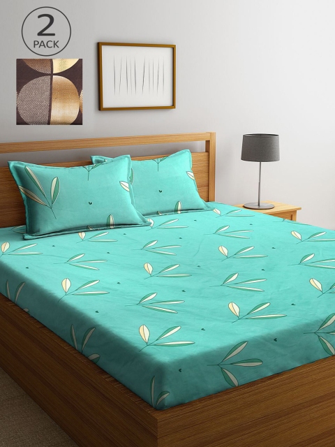 

KLOTTHE Green & Brown Floral 210 TC 2 King Bedsheet with 4 Pillow Covers