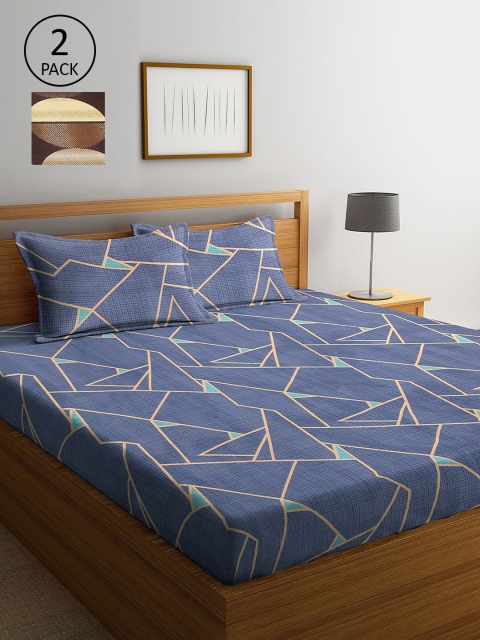 

KLOTTHE Multicoloured 210 TC King Geometric 2 Bedsheet with 4 Pillow Covers, Multi