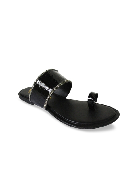 

WALK N STYLE COLLECTION Women Black Embellished Ethnic One Toe Flats