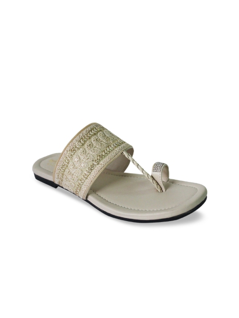 

WALK N STYLE COLLECTION Women Cream-Coloured Ethnic T-Strap Flats