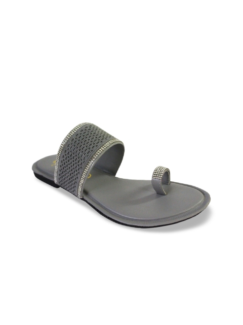 

WALK N STYLE COLLECTION Women Grey Embellished Ethnic One Toe Flats