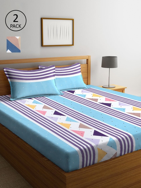 

KLOTTHE Multi Color Striped 210 TC 2 King Bedsheets with 4 Pillow Covers