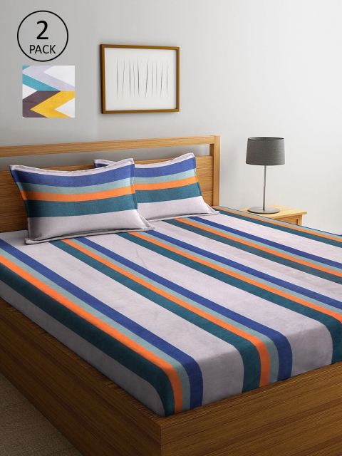 

KLOTTHE Grey & White Striped 210 TC 2 King Bedsheet with 4 Pillow Covers
