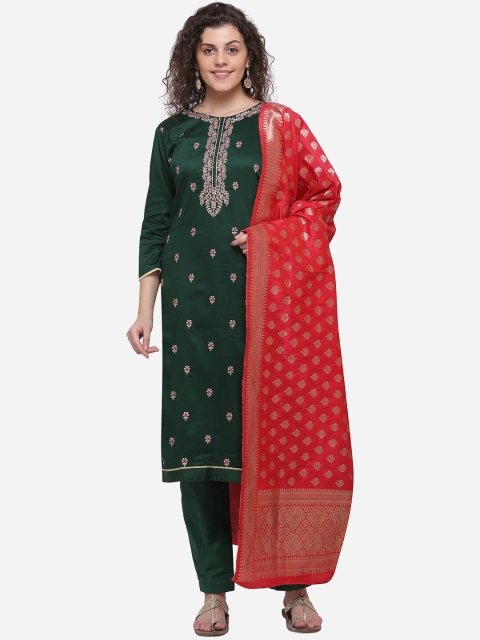 

mf Women Green & Red Embroidered Unstitched Dress Material