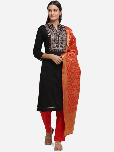 

mf Black & Red Embroidered Unstitched Dress Material