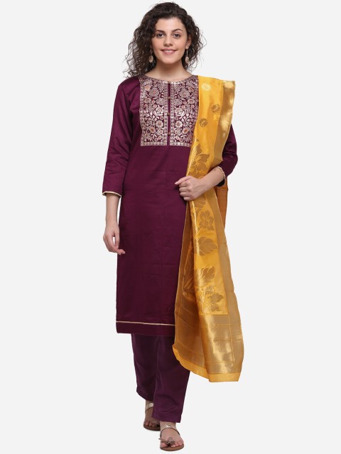 

mf Women Purple & Yellow Embroidered Unstitched Dress Material