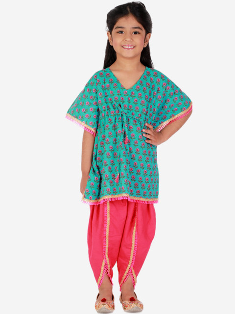 

Superminis Girls Green Ethnic Motifs Printed Gotta Patti Pure Cotton Kurta with Salwar