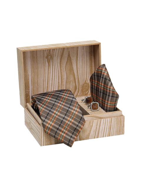 

ELLIS Men Brown & Silver-Toned Printed Accessory Gift Set