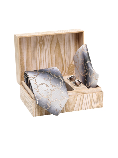 

ELLIS Men Gold-Coloured & Grey Embroidered Accessory Gift Set