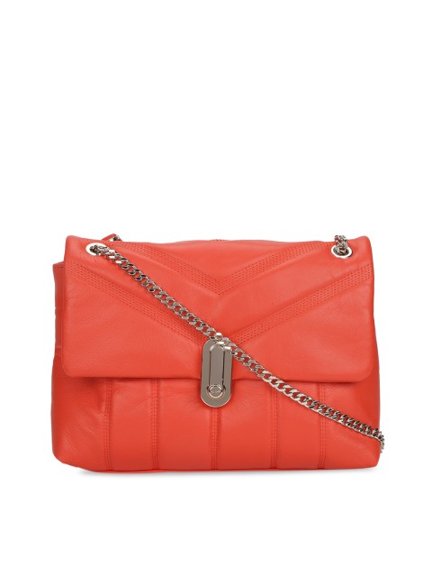 

Ted Baker Orange Textured & Quilted Leather Structured Sling Bag
