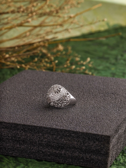 

shaze Women Rhodium-Plated Cubic Zirconia Stone-Studded Finger Ring, Silver