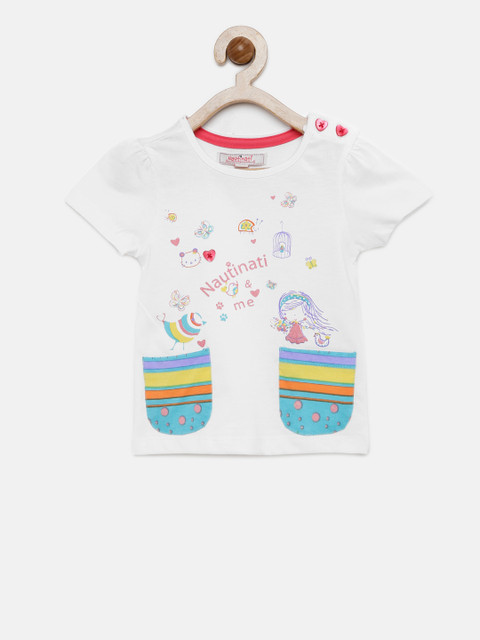 

Nauti Nati Girls White Printed Regular Top