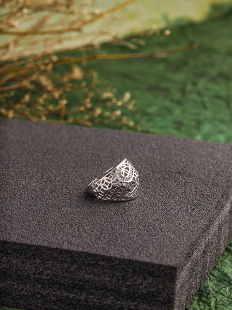 

shaze Rhodium-Plated White CZ-Studded Finger Ring, Silver