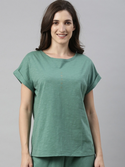 

Enamor Women Green Relaxed Fit Solid Pure Cotton T-shirt