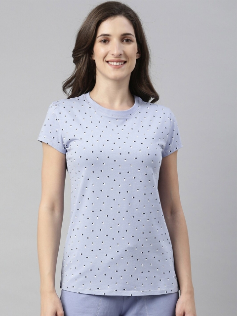 

Enamor Women Blue Printed Slim Fit Cotton T-shirt