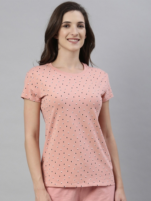 

Enamor Women Pink Printed Slim Fit Cotton T-shirt