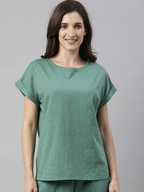 

Enamor Women Green Printed Relax Fit Cotton T-shirt