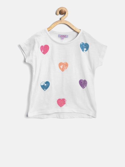 

Nauti Nati Girls White Conversational Printed Pure Cotton Top