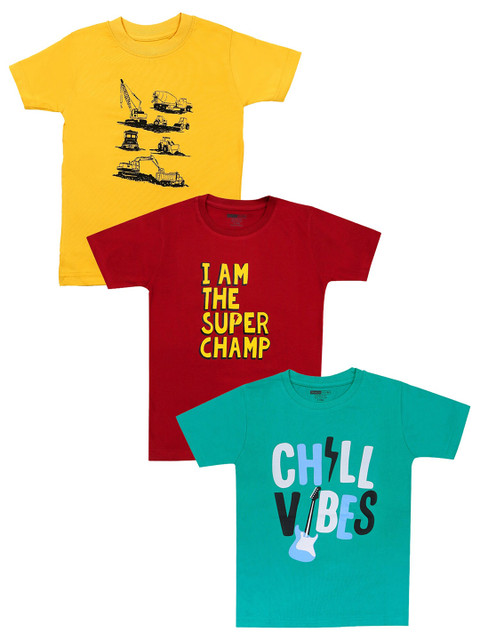 

Crunchy Fashion Boys Yellow & Maroon Set Of 3 Printed Cotton T-shirt