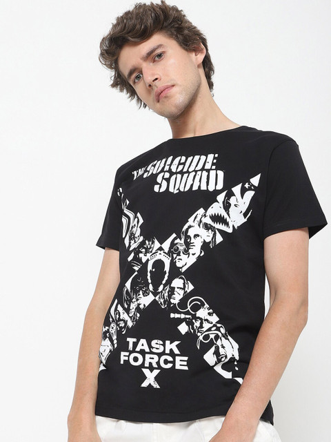 

Bewakoof Men Black Suicide Squad Printed Monochrome T-shirt