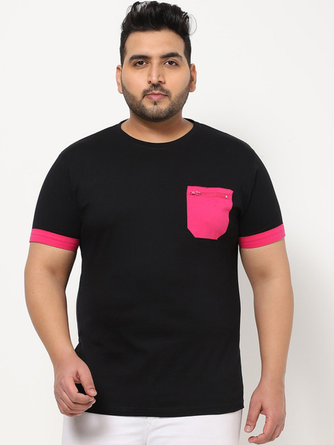 

Bewakoof Plus Men Black & Pink Pockets Cotton T-shirt