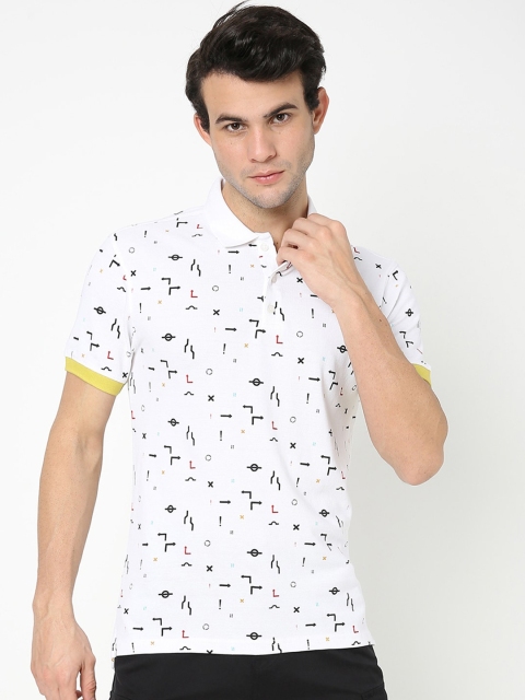 

Bewakoof Men White Printed Regular Fit Cotton Polo Collar T-shirt