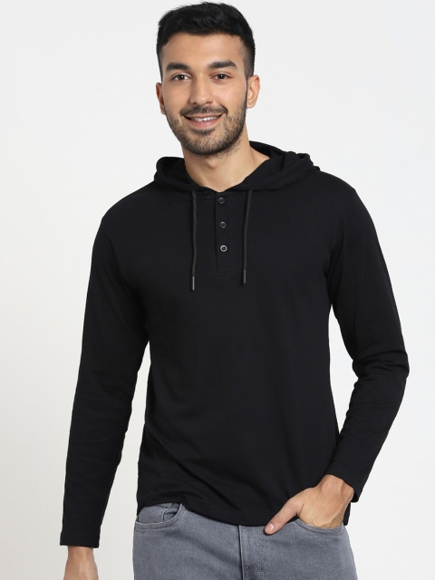 

Bewakoof Men Black Henley Hoodie T-shirt