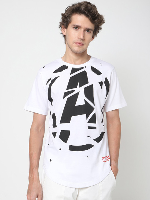

Bewakoof Men White & Black Typography Avengers Printed Cotton T-shirt