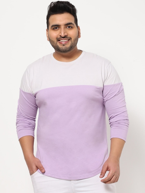 

Bewakoof Plus Men Purple & White Colourblocked Cotton T-shirt