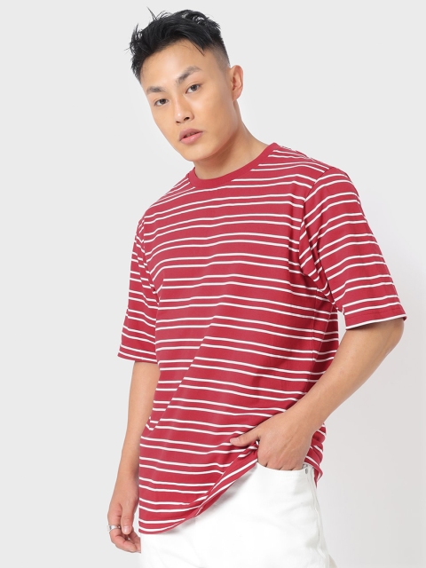 

Bewakoof Men Red Striped Half Sleeve T-shirt