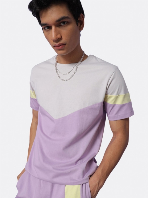 

Bewakoof Men Purple & Grey Colourblocked Cotton T-shirt
