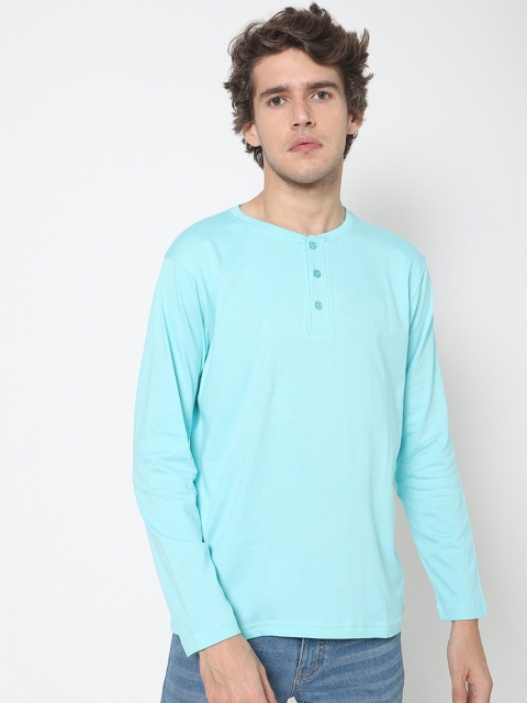 

Bewakoof Men Blue Henley Neck T-shirt