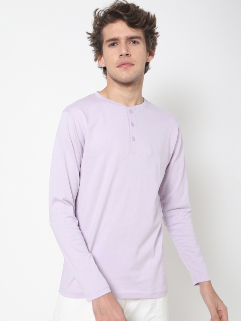 

Bewakoof Men Lavender Henley Neck Long Sleeve Cotton T-shirt