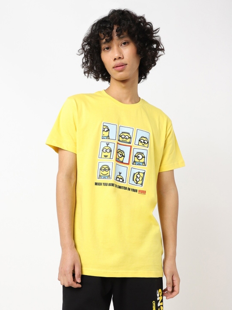 

Bewakoof Men Yellow Minions Printed Cotton T-shirt