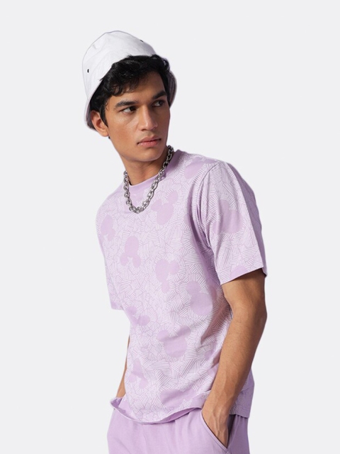 

Bewakoof Men Lavender Abstract Printed Cotton T-shirt