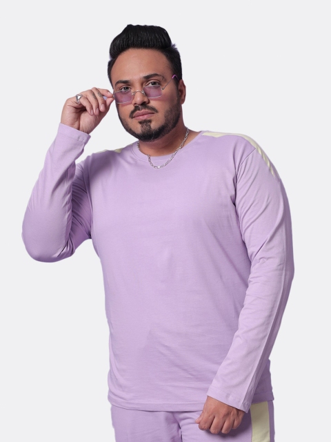

Bewakoof Plus Men Lavender Henley Neck Cotton T-shirt