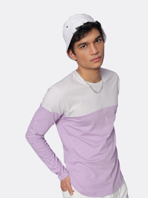 

Bewakoof Men Purple & Grey Colourblocked Regular Fit Cotton T-Shirt